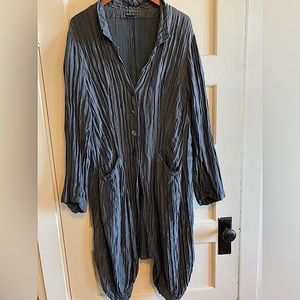 Grizas Crinkle Grey Silk & Linen Long Jacket